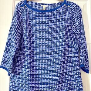 Banana Republic Blue
Geometric Chain Print Boat
Neck Silky Blouse Top sz
Small